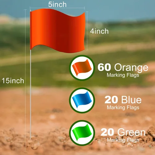Miniatura 2 de Zozen Paquete de 100 banderas de marcado, 60 naranjas, 20 verdes y 20 azules, para escribir/15 x 4 x 5 pulgadas, banderas de patio para césped