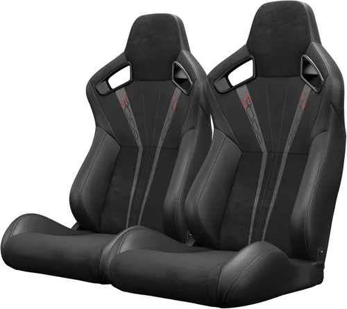 Miniatura 12 de 2 piezas de asientos universales de carreras con deslizadores de doble bloqueo, 1 par de asientos de cubo de cuero PVC con dos almohadas de Negro
