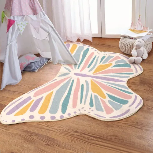 Lukinbox Alfombra de mariposa para dormitorio de niñas, tapete de juego ultra suave para habitación, alfombra colorida antideslizante para área de