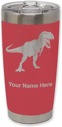 Miniatura 22 de LaserGram Vaso aislado al vacío de 20 onzas, dinosaurio Tiranosaurio Rex, grabado personalizado incluido (negro)