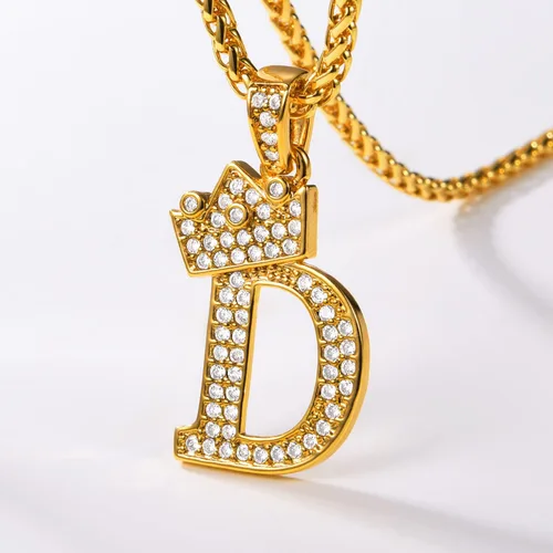 Miniatura 3 de U7 Collar con inicial de la A a la Z, dije de letra helada con cadena de 22 a 24 pulgadas, para hombres y mujeres, con nombre del alfabeto de hip