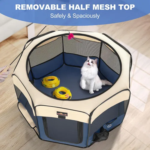 Miniatura 3 de Aivituvin Corral para Perros, Corrales de Juego Plegables para Mascotas con Bolsa de Transporte para Gatos, Cachorros, Conejos, Jaulas de Carpa Azul