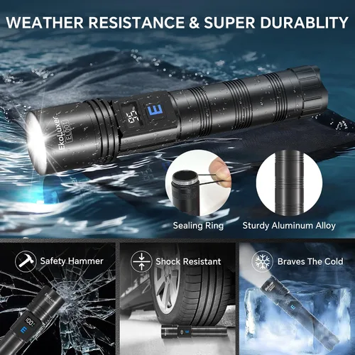 Miniatura 7 de Paquete de 3 linternas recargables de altos lúmenes, linterna súper brillante con pantalla digital LCD, linterna LED ajustable de 5 modos, linternas