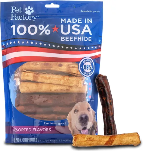 Miniatura 10 de Pet Factory 100% Hecho en EE. UU. Rollos de Chip de Cuero de Res de 5" Mordedores para Perros - Sabor a Carne y Pollo, 18 Unidades/1 Paquete