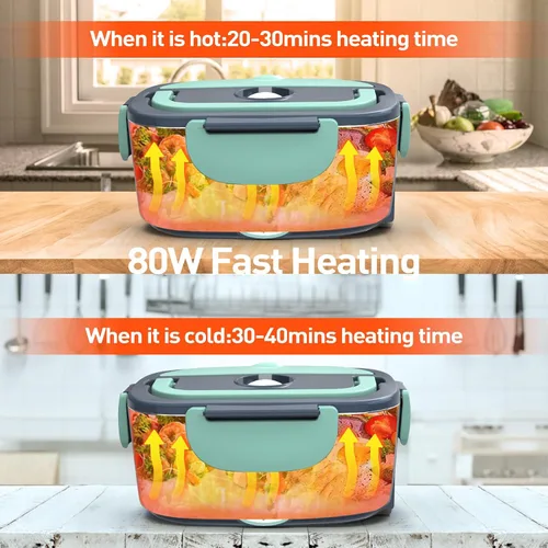 Miniatura 3 de APSARAS Fiambrera eléctrica de 60-80 W, calentador de alimentos, 3 en 1, ultra rápido, para adultos, calentador de alimentos portátil de 12 V/24