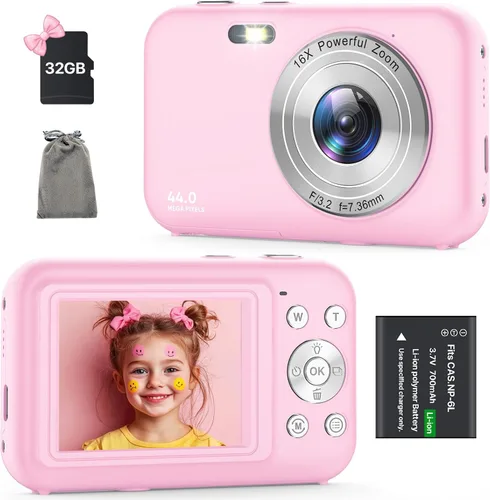 Miniatura 9 de Cámara digital, cámara para niños con tarjeta de 32 GB, FHD 1080P 44MP cámara de vlogging, cámara digital de zoom de 16X y disparo, cámaras Negro