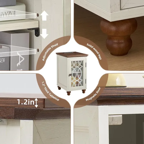 Miniatura 7 de Joaxswe Mesa auxiliar estrecha con puerta de cristal, mesita de noche de 18 x 14 pulgadas con estante ajustable, organizador de gabinete