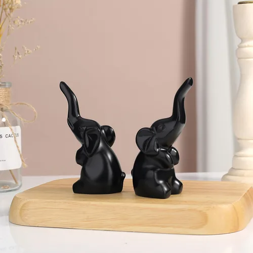 Miniatura 5 de DUQGUHO Mini elefante negro regalos para mujer, estilo moderno, estatua de animal pequeño, 2 piezas de decoración de elefante para estantes