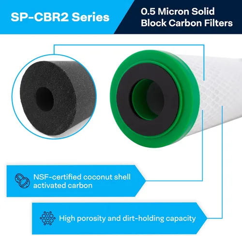 Miniatura 2 de SpiroPure SP-CBR2-10 10x2.5 0.5 Micron NSF Certificado NSF Cartucho de filtro de agua de bloque de carbono CBR2-10 155268-43 SMCB-2510 (caja de 12)