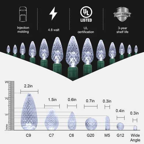 Miniatura 5 de 70 luces LED C6 de Navidad, 35.5 pies, color azul, para exteriores/interiores, grado comercial, impermeables para fiestas, certificación UL