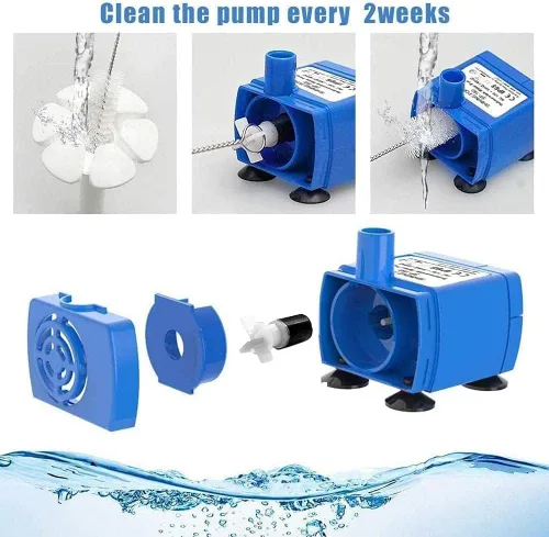 Miniatura 5 de AYNEFY Bomba de fuente de agua para gatos, sumergible eléctrica, acero inoxidable, azul, compacta, repuesto para fuente de 1.6 L