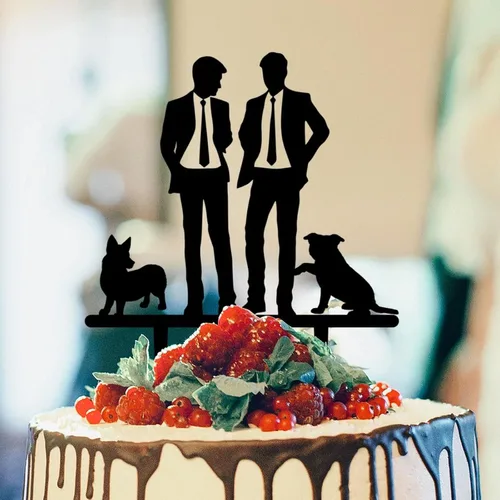 Miniatura 10 de Decoración rústica para tartas de boda del mismo sexo, silueta de novios, decoración para tartas de boda con Rottweiler y Basset Hound Novio y Novio