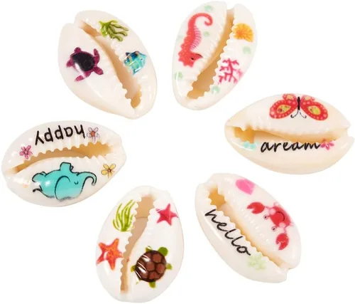 Miniatura 19 de Cheriswelry 200 cuentas de concha de cauri de ojo malvado sin perforar para playa, diseño de conchas marinas, corte liso, cuentas espaciadoras