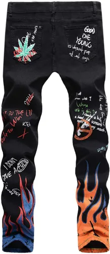 Miniatura 47 de Baylvn - Pantalones de mezclilla entallados y estampados para hombre con corte recto
