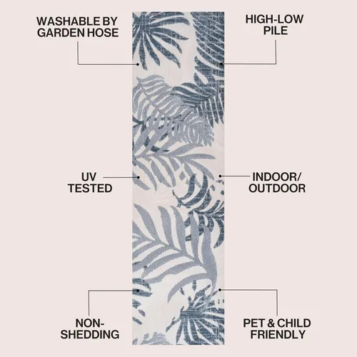 Miniatura 2 de JONATHAN Y Tropics Palm Leaves Indoor Outdoor Runner Rug 2X8 Cream/Dark Blue, Boho for Backyard, Patio, Porch, Easy-Cleaning, High Traffic