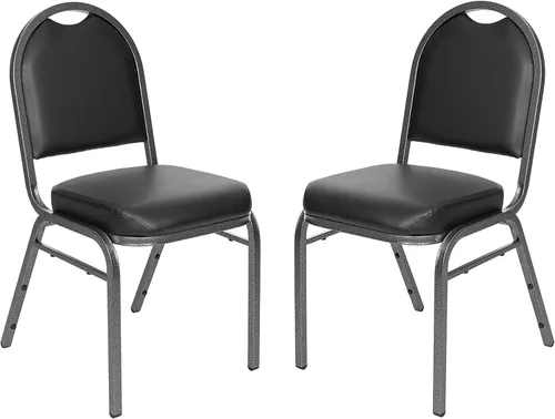 OEF Furnishings OEF9210-SV/2 Silla apilable de grado comercial para banquetes (vinilo negro, marco recubierto de polvo plateado, paquete de 2)