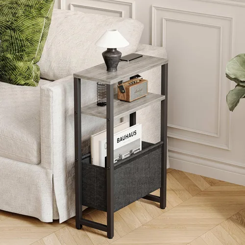 Miniatura 2 de Mesa auxiliar estrecha, mesa auxiliar delgada con revistero, mesita de noche para espacios pequeños, mesa de sofá de 3 niveles para sala de estar