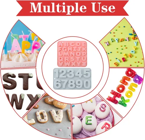 Miniatura 6 de 2 moldes de silicona para alfabeto, moldes de letras de silicona, moldes de letras de chocolate de grado alimenticio, molde de números para hornear