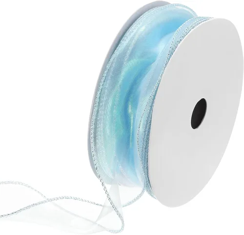 Miniatura 45 de MECCANIXITY - Cinta de organza con cable de 1 1/2" de ancho, brillante, transparente, con brillo irisado en tonos pastel, cinta de gasa para Beige