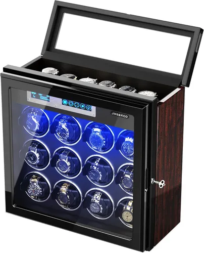 Miniatura 6 de 12 bobinadores de relojes automáticos con 6 espacios de almacenamiento, almohadas de reloj ajustables, caja de bobinadora de reloj en carcasa