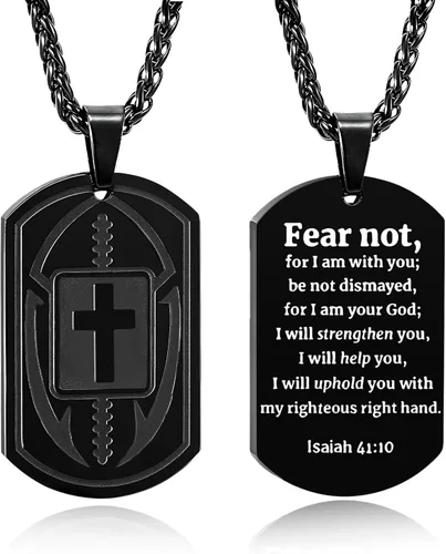 Miniatura 11 de Collar de cruz de versículo bíblico de fútbol para hombres, regalo religioso de acero inoxidable, joyería deportiva de fútbol, regalos de Pascua