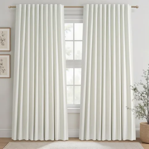 Miniatura 17 de Cortinas opacas extraanchas, 2 paneles para puertas corredizas de vidrio, moderna mezcla de lino plisado pesado, piso a techo, ventanas grandes, 70
