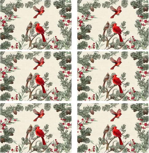 Juego de 6 manteles individuales XCHI con pájaros cardenales, árbol de pino de invierno, Navidad, decoración de mesa para fiesta, hogar, cocina,