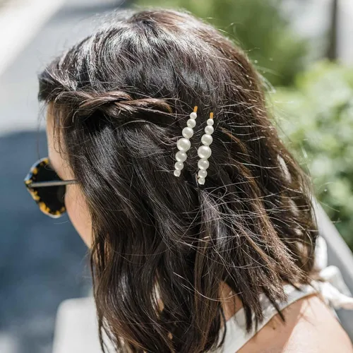 Miniatura 6 de GQLV Accesorios para el cabello de perlas para mujeres/niñas, 6 pinzas de pelo grandes, pasadores decorativos antideslizantes, lazos en espiral