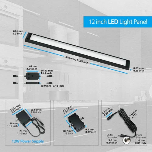 Miniatura 7 de EShine Paquete de 3 luces LED regulables inteligentes negras de 12 pulgadas para debajo del gabinete, compatible con Alexa, Google, blanco frío