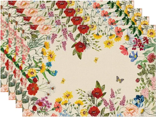 Artoid Mode Juego de 4 manteles individuales de primavera con estampado floral vintage, 12 x 18 pulgadas, manteles individuales de temporada para