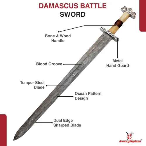Miniatura 3 de Armory Replicas™ Colección de espadas de acero de Damasco vikingo y anglosajón de espada completa