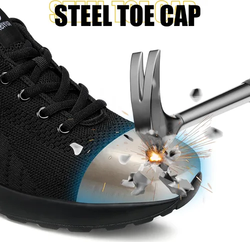 Miniatura 2 de GLANOUDUN Zapatos de punta de acero para hombre, ligeros, con amortiguación de aire, zapatos de trabajo de seguridad indestructibles, zapatos