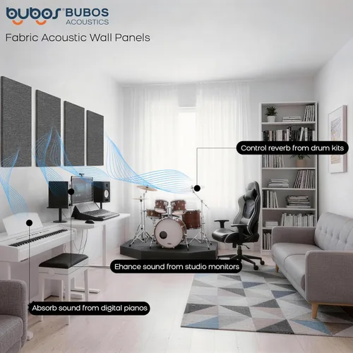 Miniatura 3 de BUBOS 4 PCS paneles acústicos, 23.6''x11.8'' paneles de pared insonorizados de tela, paneles autoadhesivos de absorción de sonido para estudios