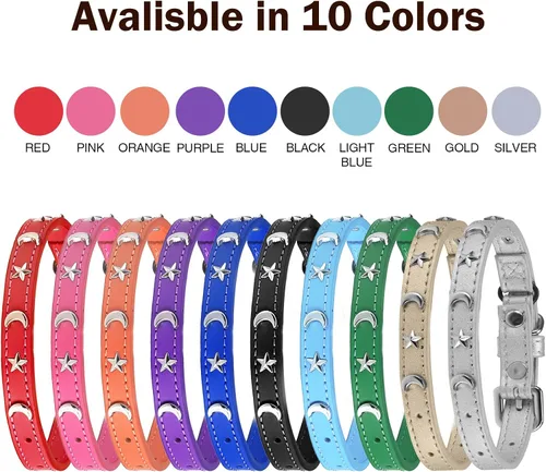Miniatura 7 de Collares de cuero DILLYBUD para gatos macho y hembra con campana y cinturón elástico de seguridad, collar ajustable con hebilla de seguridad
