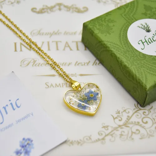 Miniatura 80 de Collar de flores silvestres prensadas con encaje de Forget-Me-Not y Queen Anne Collar de flores prensadas de oro Collares hechos a mano