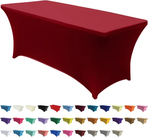 ABCCANOPY - Mantel de mesa de spandex elástico de 6 pies, protector de mesa ajustado y resistente a arrugas para mesas plegables rectangulares, Rojo