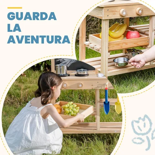 Miniatura 3 de ROBUD Cocina de Barro para Niños al Aire Libre, Cocina de Madera para Jugar al Aire Libre, Cocina de Barro para Niños con Fregadero y Grifo