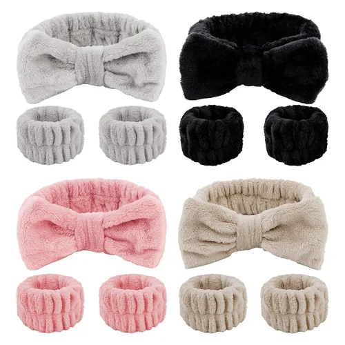 Miniatura 20 de CIEHER 12 PCS Diademas de Maquillaje para Mujeres Muñequeras Bandas de Lavado Scrunchies Puños para Lavar la Cara, Banda de Cabello Suave con Lazo a