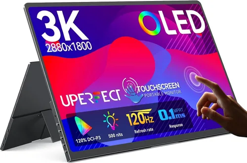 UPERFECT Monitor portátil OLED con pantalla táctil de 14 pulgadas, 3K 2880 x 1800 | 120Hz | Monitor portátil para juegos de 0.1 ms, 500 liendres