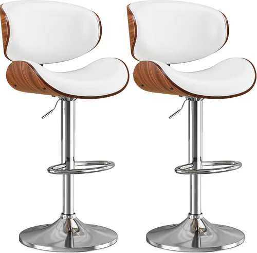 Miniatura 23 de Taburetes de bar, taburetes de bar giratorios ajustables para isla de cocina, sillas de barra de cuero moderno de mediados de siglo de altura