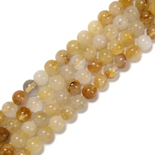 JM Design Cuentas de cuarzo curandero dorado natural, cuentas redondas lisas de 0.315 pulgadas para hacer joyas, manualidades, pulseras, anillos,