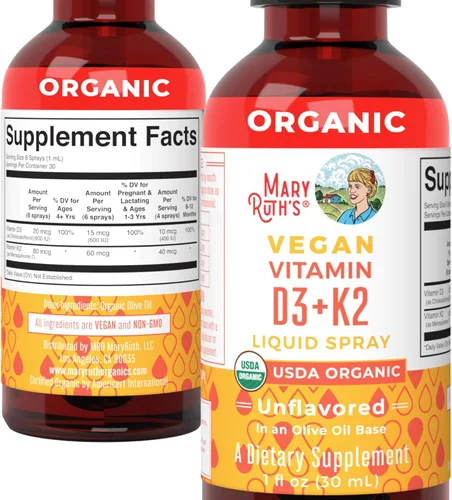 Miniatura 10 de Spray líquido vegano de vitamina D3+K2 (MK-7) con ingredientes biológicos de MaryRuth a base de plantas, vegano sin OGM, sin gluten, ketogénico
