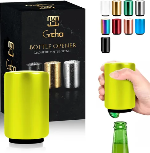 Miniatura 10 de GOCHA Abrebotellas magnético de cerveza con receptor automático de tapa – Dispositivo de empuje de acero inoxidable, herramienta de barra con una