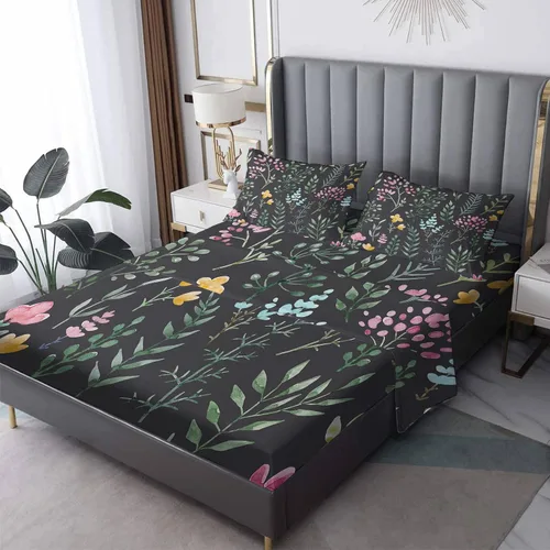 Miniatura 8 de Juego de sábanas de 3 piezas con estampado de palmeras oceánicas y fundas de almohada, tamaño individual, sábana bajera ajustable de microfibra