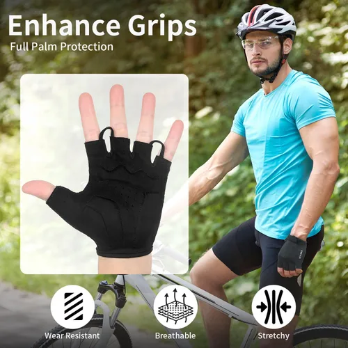 Miniatura 2 de Guantes de ciclismo para hombres y mujeres, guantes acolchados para bicicleta de montaña, guantes ligeros de medio dedo, antideslizantes, absorben