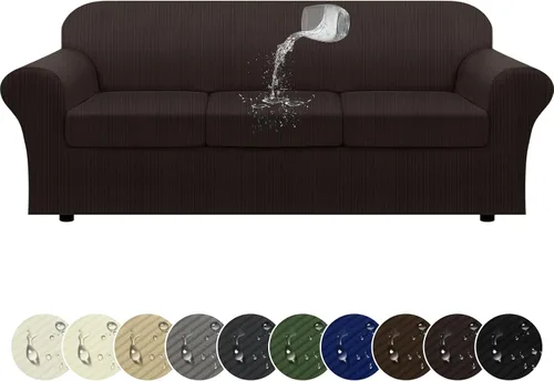 Miniatura 88 de Funda impermeable para silla con brazos, juego de 2 piezas, funda a rayas para 1 sofá separado con cojín en T, fundas de sillón de tela