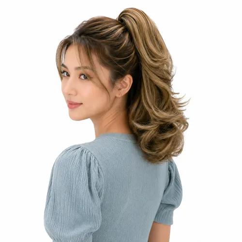 Miniatura 27 de PRETTYSHOP - Extensión de cabello rizado voluminoso, cola de caballo de 14 pulgadas con clip, resistente al calor