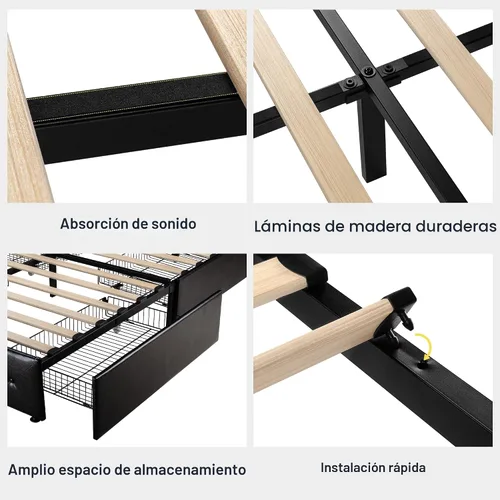 Miniatura 8 de Allewie Base de cama con plataforma tapizada tamaño Queen con 4 cajones de almacenamiento y cabecero, acolchado con botones de costura