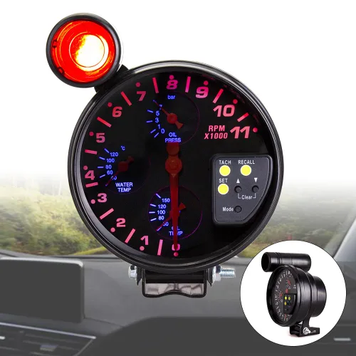 MASO Motor de coche de 5 pulgadas 4 en 1 RPM Medidor de tacómetro de 12 V con asiento y luz de cambio, prensa de aceite de agua y temperatura de