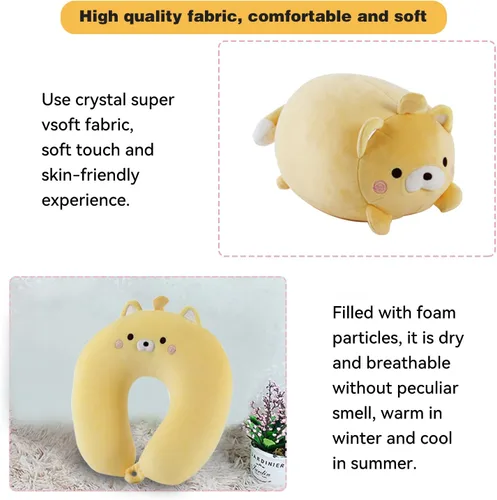 Miniatura 4 de Almohada de viaje para niños, almohada de cuello deformable 2 en 1 para niños, almohada suave en forma de U con adorable diseño de animales, cómodo
